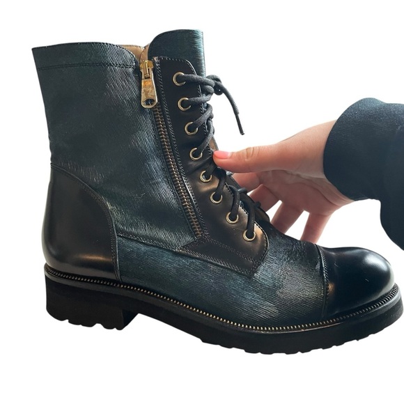 Ron White Tiffany Weatherproof Camo Combat Boots Green Black Calfskin Size 40 - Picture 7 of 10